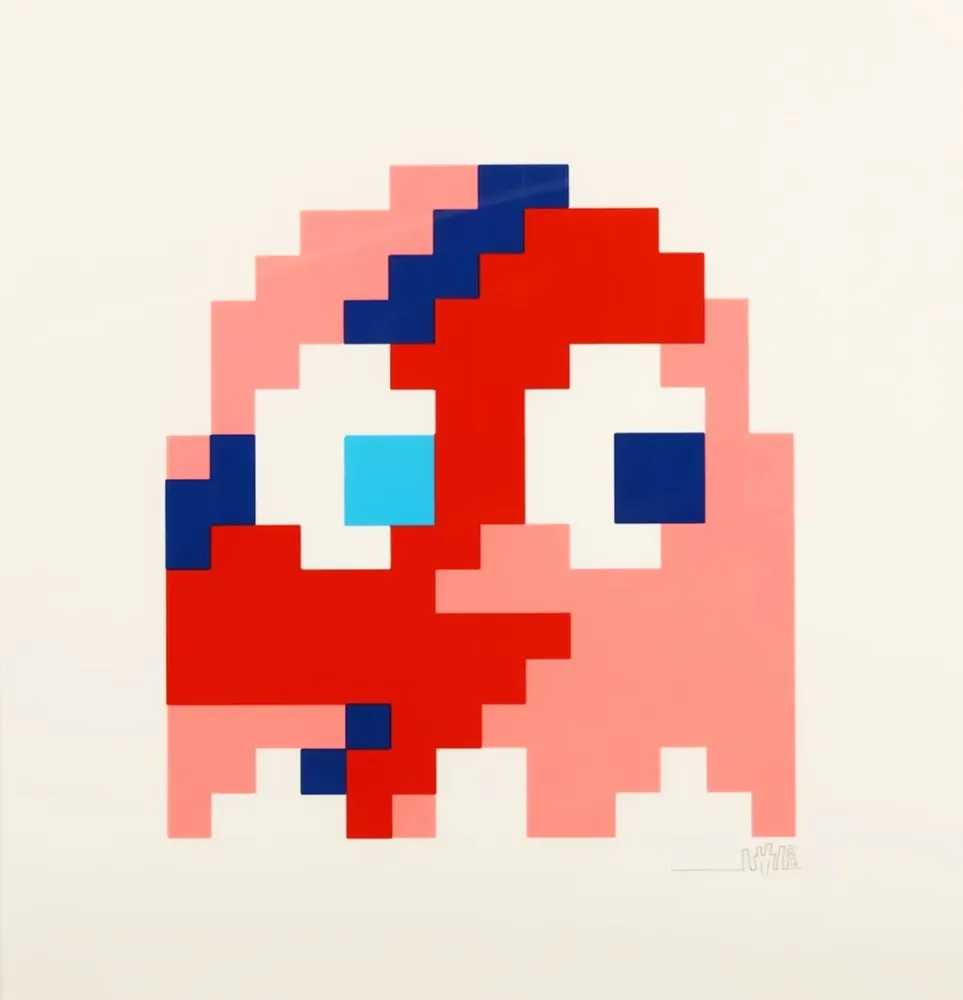 Invader, ‘Aladdin Sane (Pinky)’, 2014, Print, 5 colours hand pulled screenprint on Somerset black 400gsm paper foiled eyes and fully embossed., Pictures on Walls, Numbered, Dated