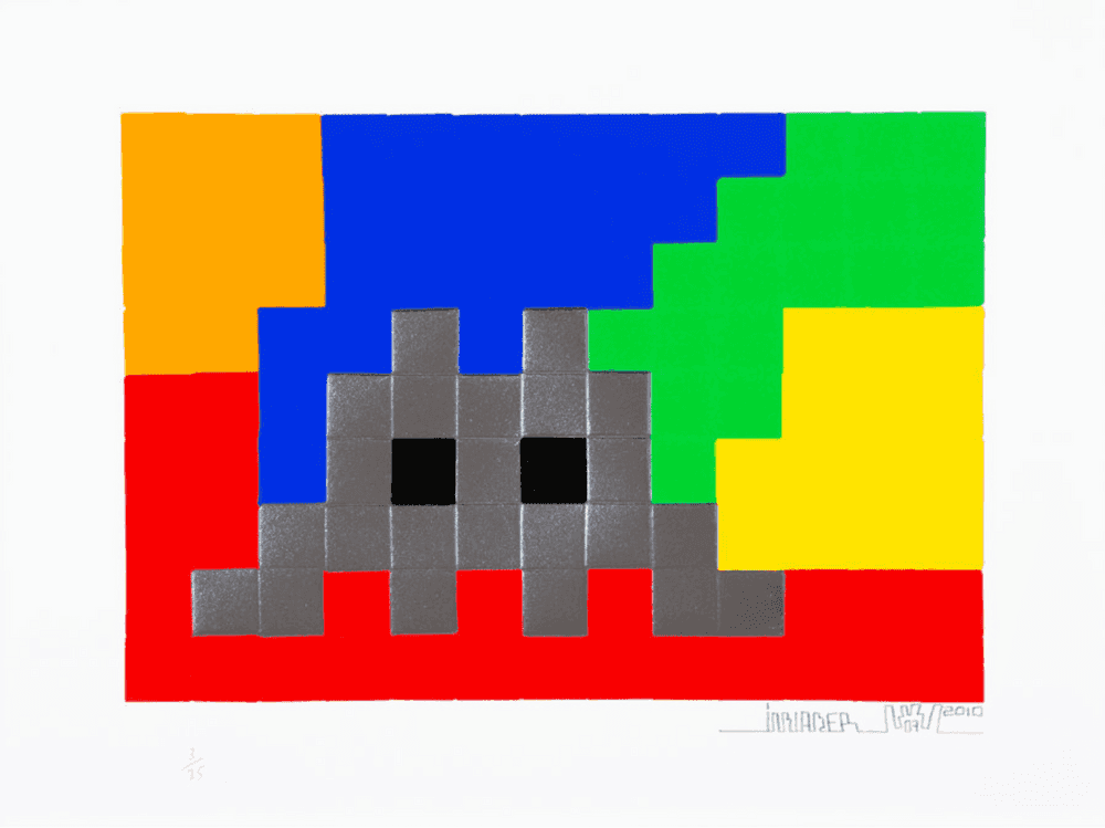 Invader, ‘Home (Lego Silver)’, 2010, Print, Embossed screenprint printed with reflective foil inks, Pictures on Walls, Numbered, Dated