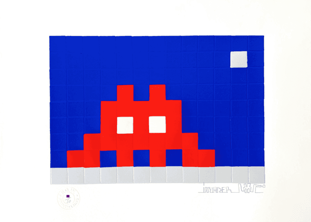 Invader, ‘Home (Moon)’, 2010, Print, Embossed screenprint printed with reflective foil inks, Pictures on Walls, Numbered, Dated