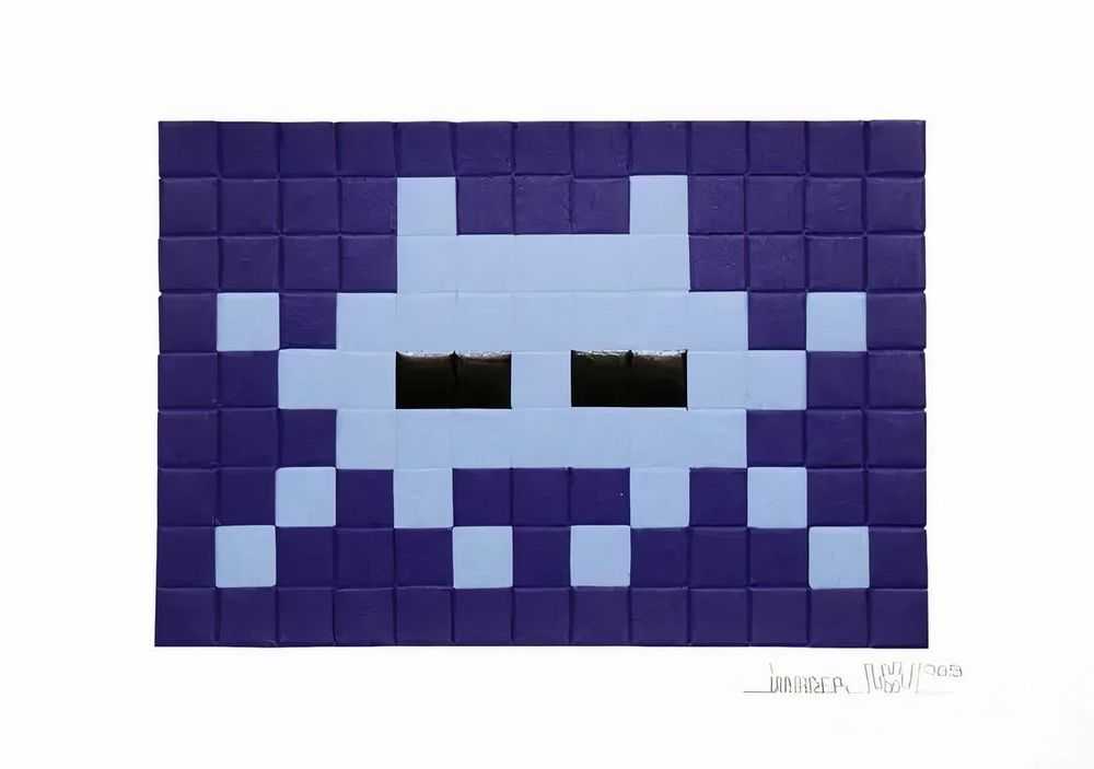 Invader, ‘Invasion (Blue)’, 2009, Print, One colour screenprint plus two colour foils. Embossed design on 310gsm paper, Pictures on Walls, Numbered, Dated