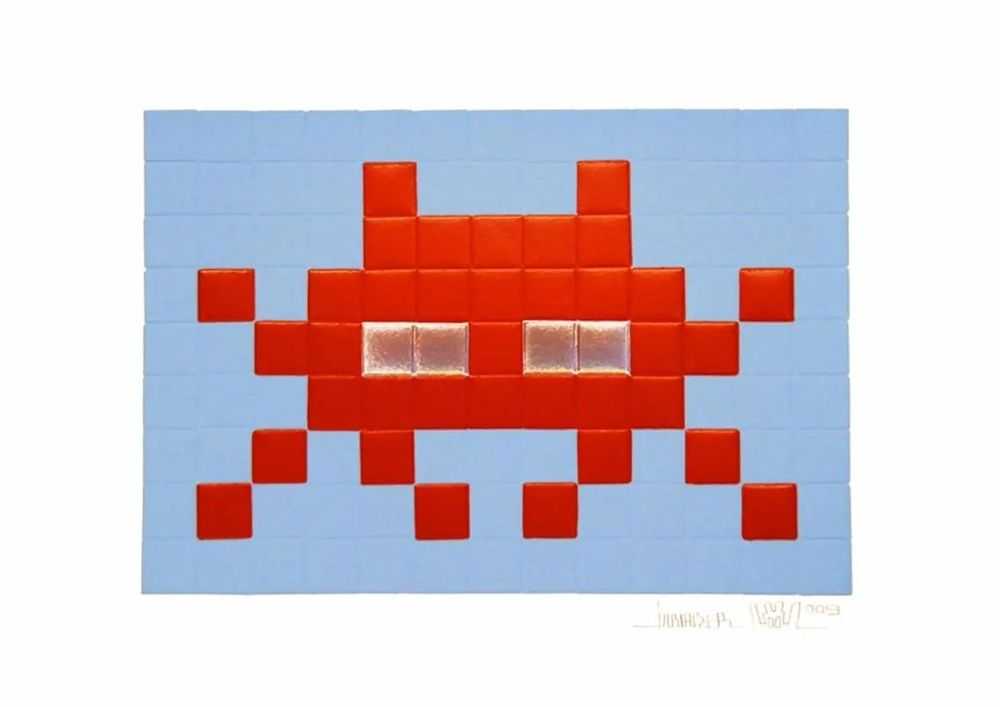Invader, ‘Invasion (Red)’, 2009, Print, One colour screenprint plus two colour foils. Embossed design on 310gsm paper, Pictures on Walls, Numbered, Dated