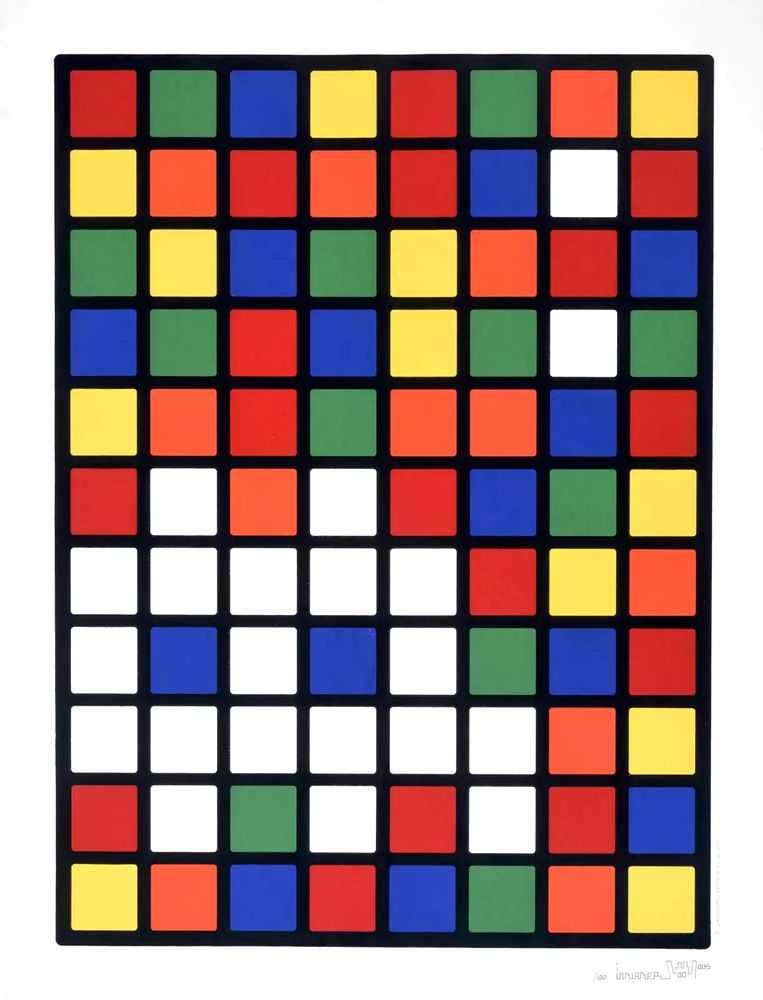 Invader, ‘Rubik Space’, 2005, Print, 7 colour screenprint in colours on paper, Self-released, Numbered, Dated