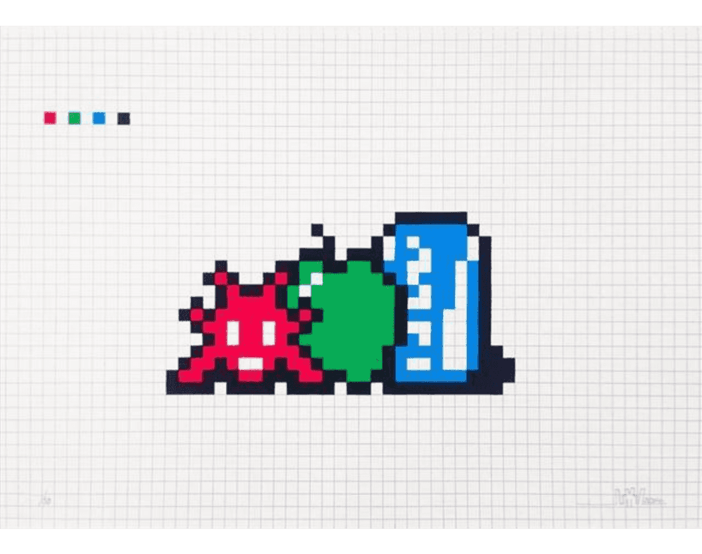 Invader, ‘Still Life With Pocari Can’, 2014, Print, Screenprint in colours, on wove paper, the full sheet, Gallery Target, Numbered, Dated