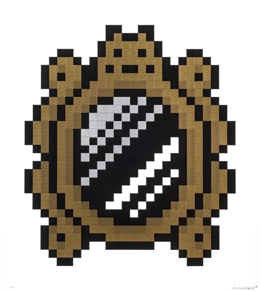 Invader, ‘Versailles (Black)’, 2018, Print, Embossed screenprint on white art paper with metallic gold ink, Over The Influence, Numbered, Dated