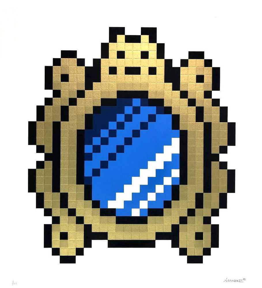 Invader, ‘Versailles (Blue)’, 2018, Print, Embossed screenprint on white art paper with metallic gold ink, Over The Influence, Numbered, Dated
