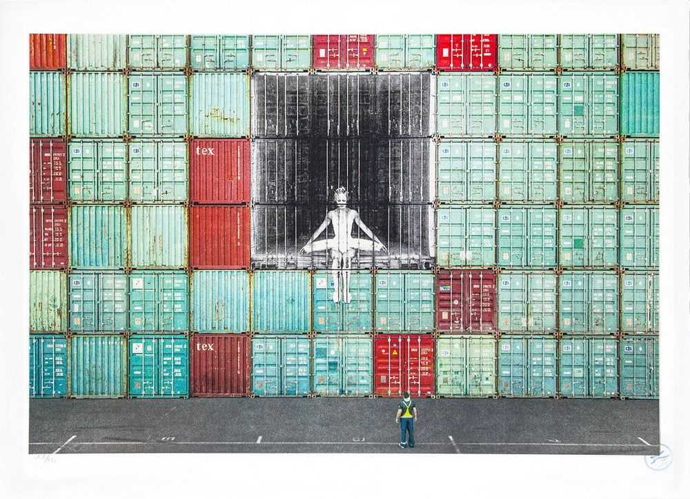 JR, ‘In The Container Wall, Le Havre, France, 2014’, 2020, Print, 20 colours lithography printed with Marinoni machine on white BFK Rives 300gsm, Social Animals, Numbered, Dated