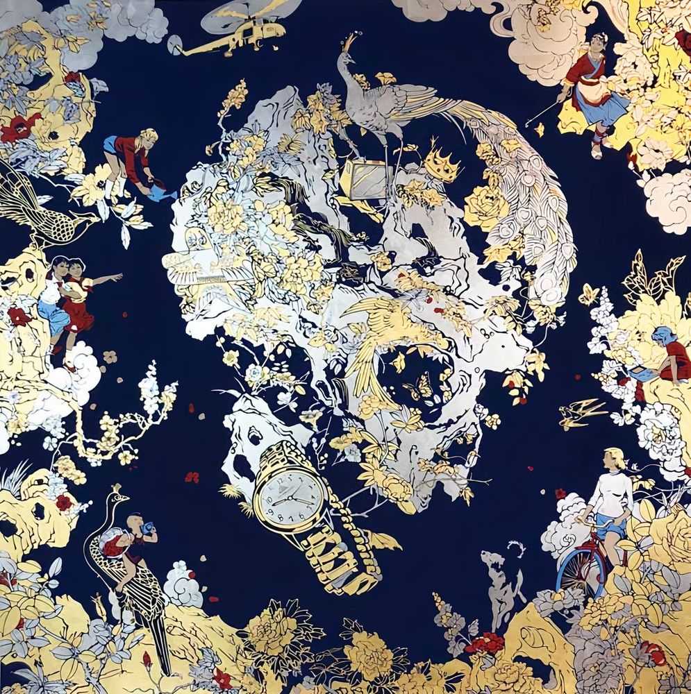 Jacky Tsai, ‘Dream In The Deserted Garden (Blue)’, 01-12-2018, Print, 6 colour screenprint with 24-carat gold and palladium leaf and hand-torn edges, Eyestorm, Numbered