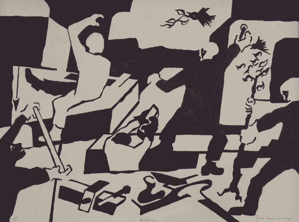Jacob Lawrence, ‘Builders’, 1995, Print, Lithograph on Rives BFK Gray paper from hand color-separated photo aluminum plates, null, Numbered