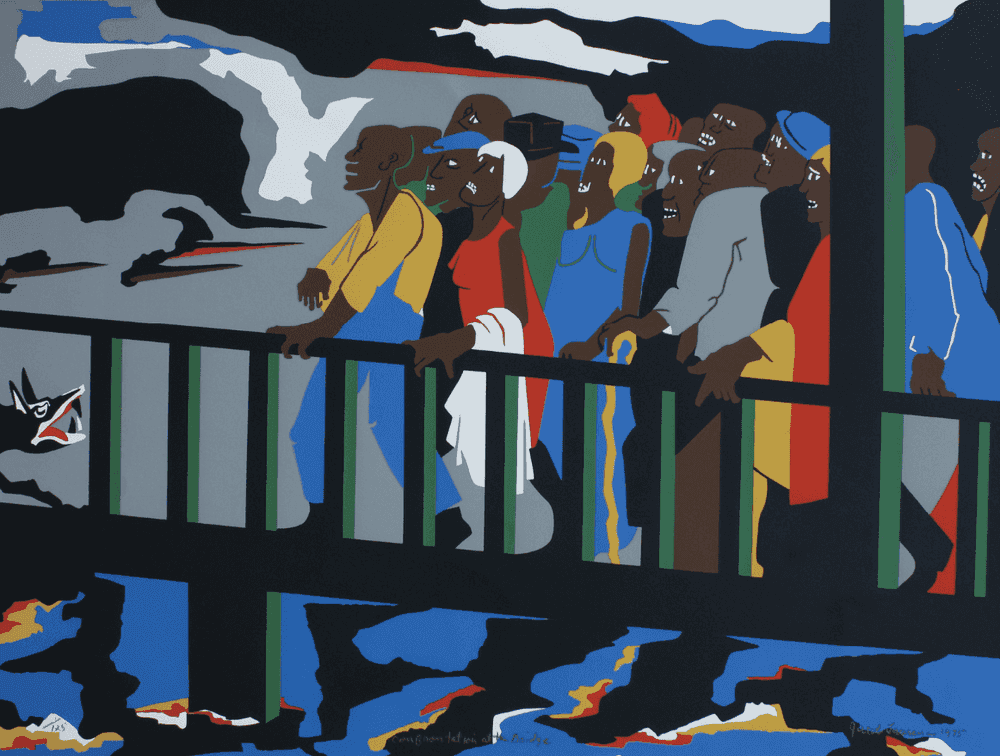 Jacob Lawrence, ‘Confrontation at the Bridge’, 1975, Print, Lithograph, null, Numbered, Dated