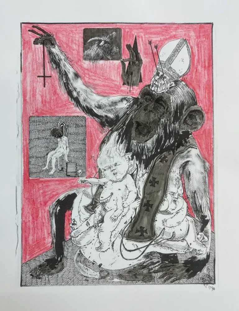 Jake Chapman, ‘Made Just Shy Of The Image Of God’, 2022, Print, Hand watercolour and Indian ink on Fine Art Inkjet Paper, Heimlich Productions, Numbered, Handfinished