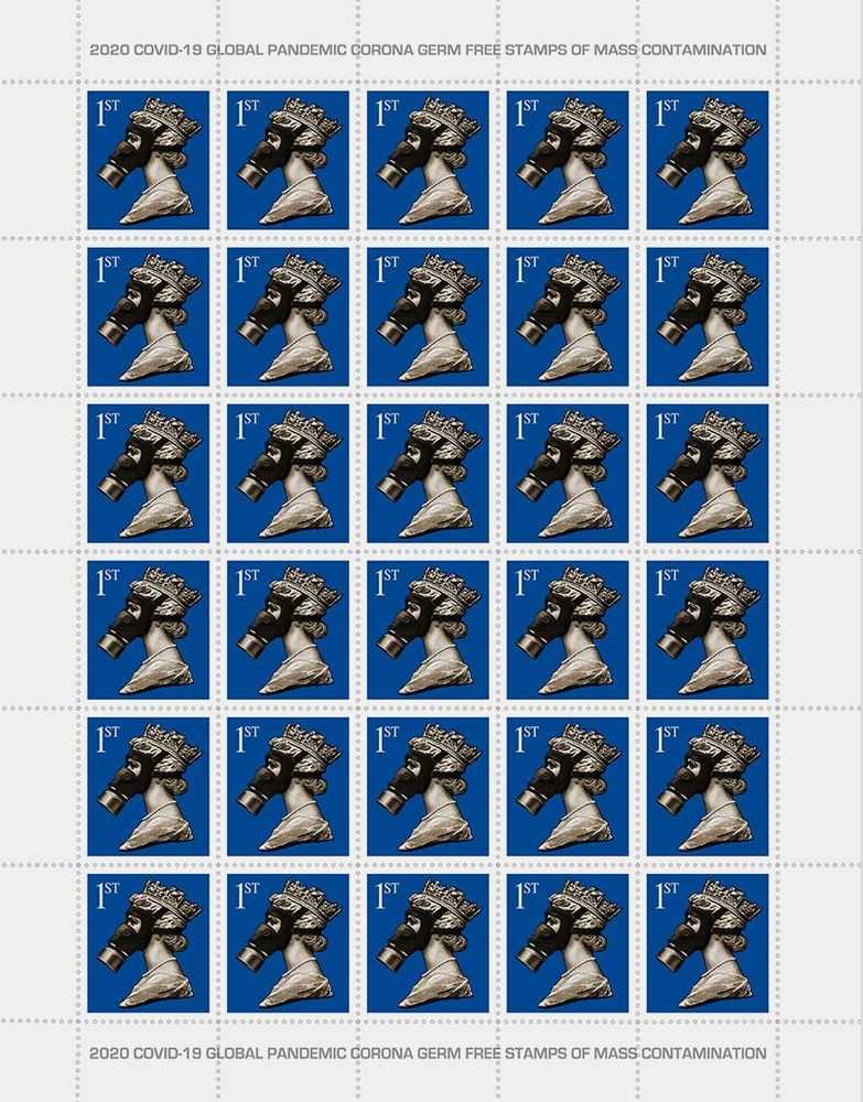 James Cauty, ‘Covidian Culture 1st Class Stamp Sheet’, 2020, Print, Real gummed and perforated stamp sheets, L-13 Light Industrial Workshop, 