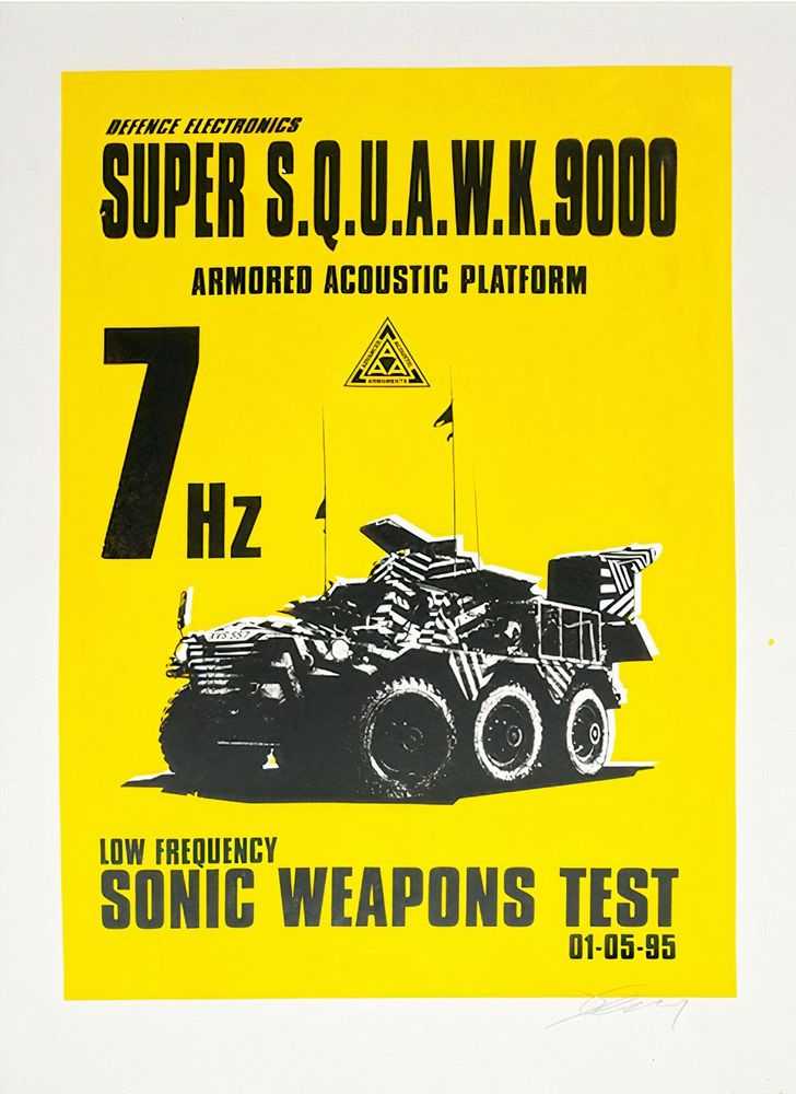 James Cauty, ‘Super S.Q.U.A.W.K. 9000’, 14-11-2018, Print, Two colour screen print on 400gsm Reverse Optimum Grey Backed White Lined Chipboard, L-13 Light Industrial Workshop, Numbered