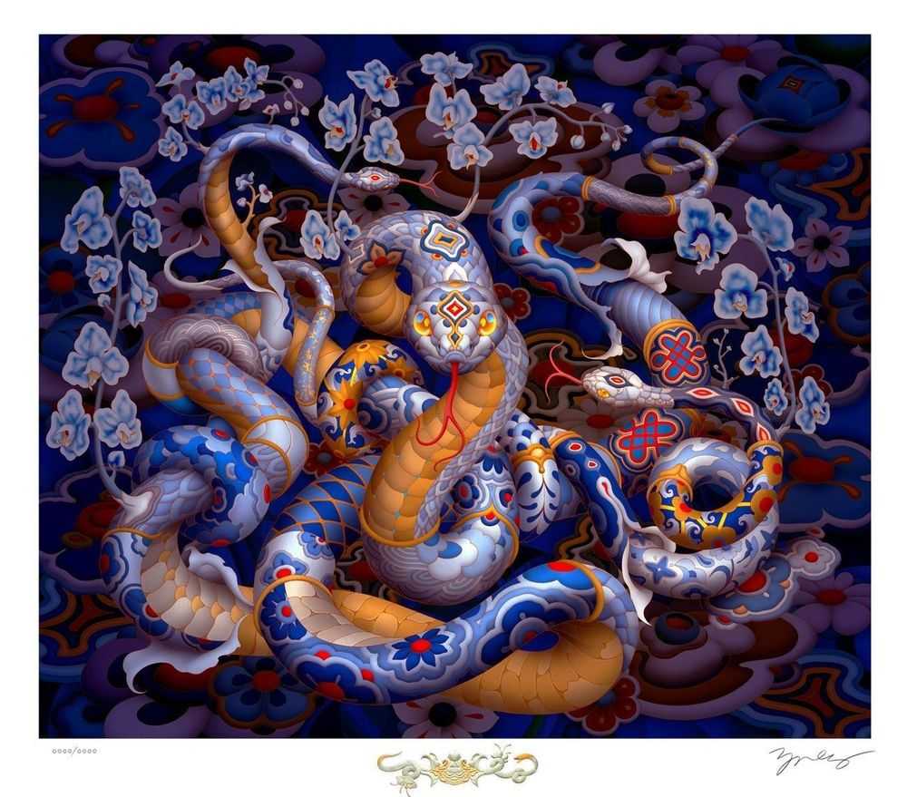 James Jean, ‘The Year of the Snake’, 2025, Print, Intricate foil detailing, sculptural glass-like details and enhancements, null, Numbered