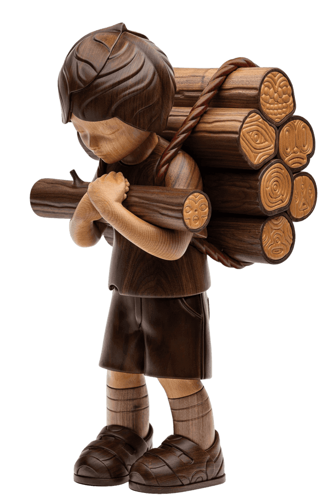 James Jean, ‘Woodcutter (Wood)’, 2024, Sculpture, Ash, black walnut, beech and rosewood sculpture with a carved wooden plinth, Avant Arte, Numbered
