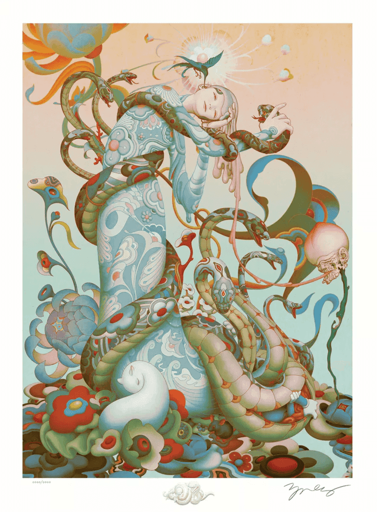 James Jean, ‘Year of the Snake’, 2025, Print, Giclée print. Intricate holographic and foil detailing, Sculptural glass-like details and enhancements, null, Numbered
