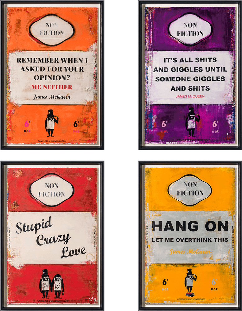 James McQueen, ‘Non-Fiction - Framed Set of Four’, 2023, Print, A mixed media, archival pigment and silkscreen on deckle-edged satin 410gsm, Castle Fine Art , Numbered, Framed