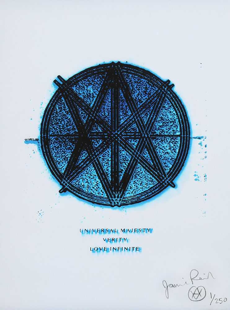 Jamie Reid, ‘Universal Majesty / Love Infinite’, 28-09-2019, Print, Two colour screenprint on torn Japanese Hosho paper with the offset under-colour bled into the paper so all unique, L 13 Light Industrial Workshop, Numbered
