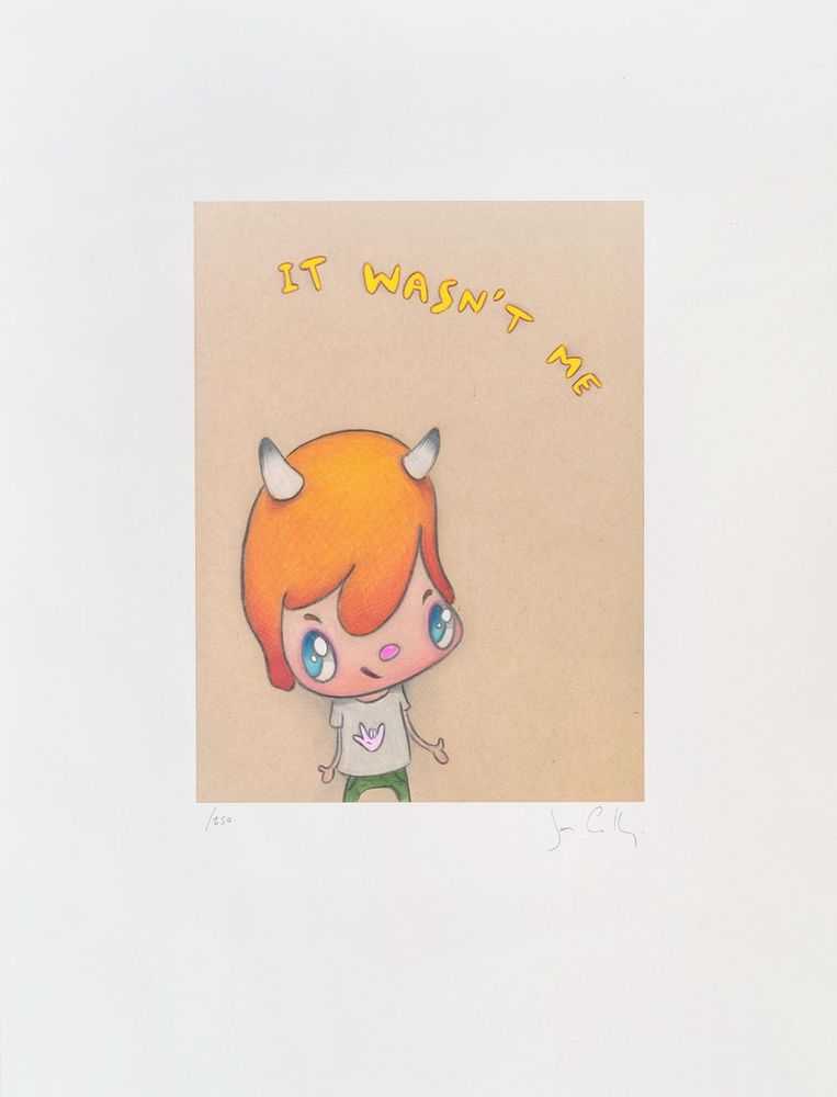 Javier Calleja, ‘It wasn't me’, 2024, Print, 15 colour engrave with a 4 photopolymer etching plates process on digitally printed background on 65gsm Shin Inbe paper. Mounted on 290gsm Fabriano Tiepolo paper, with a final colour applied by hand by the printmaker, Avant Arte, Numbered