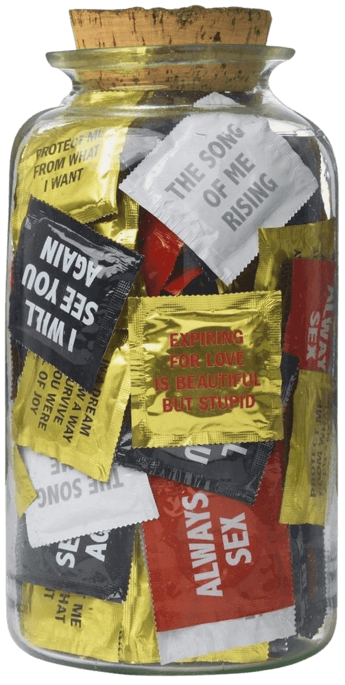Jenny Holzer, ‘Urge And Urge And Urge’, 29-07-2020, Sculpture, Condoms featuring texts by Holzer and Walt Whitman, contained in a handblown recycled-glass pharmacy jar, Avant Arte, Numbered