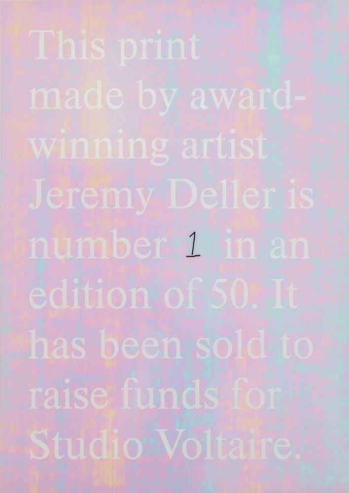 Jeremy Deller, ‘Untitled (2019 White Text)’, 25-09-2019, Print, 1 Colour Silkscreen print on Prisma Oyster Mirri Card 220gsm, Studio Voltaire, Numbered