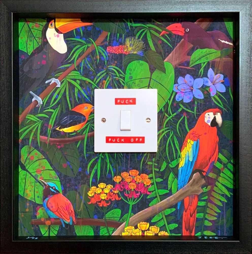 Jess Wilson, ‘Chirp Chirp (Rainforest)’, 2023, Print, Lightswitch on Wallpaper Designed by the Artist, Framed in a Bespoke Wooden Box Frame with Glass, Jealous Gallery, Numbered, Framed