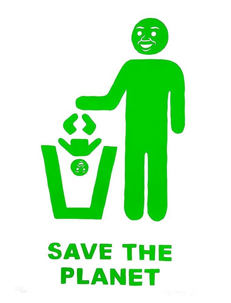 Joan Cornella, ‘Save The Planet (Green)’, 2022, Print, Hand-pulled screenprint on 250 gsm pearl grey stonehenge paper with deckled edges, Self-released, Numbered