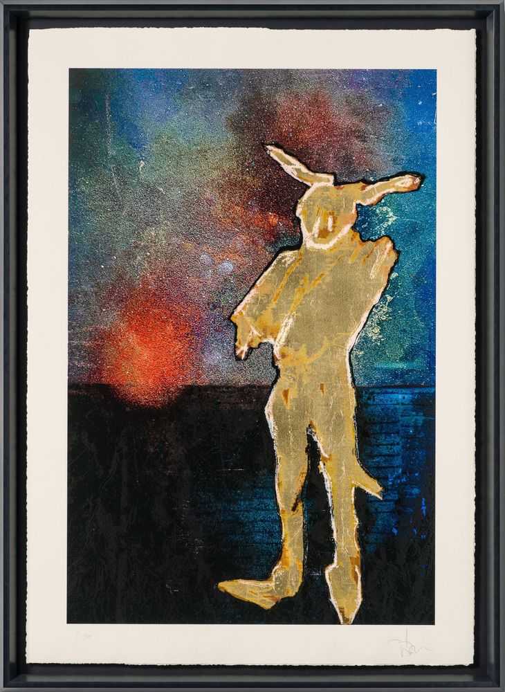 Johnny Depp, ‘The Bunnyman - Cosmic’, 2023, Print, Mixed media, hand applied gold leaf, silkscreen varnish and spot colour on 640gsm paper with torn edges, Self released, Numbered, Handfinished, Framed