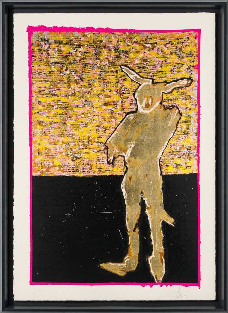 Johnny Depp, ‘The Bunnyman - Multiverse’, 2023, Print, Mixed media, hand applied gold leaf, silkscreen varnish and spot colour on 640gsm paper with torn edges, Self released, Numbered, Handfinished, Framed