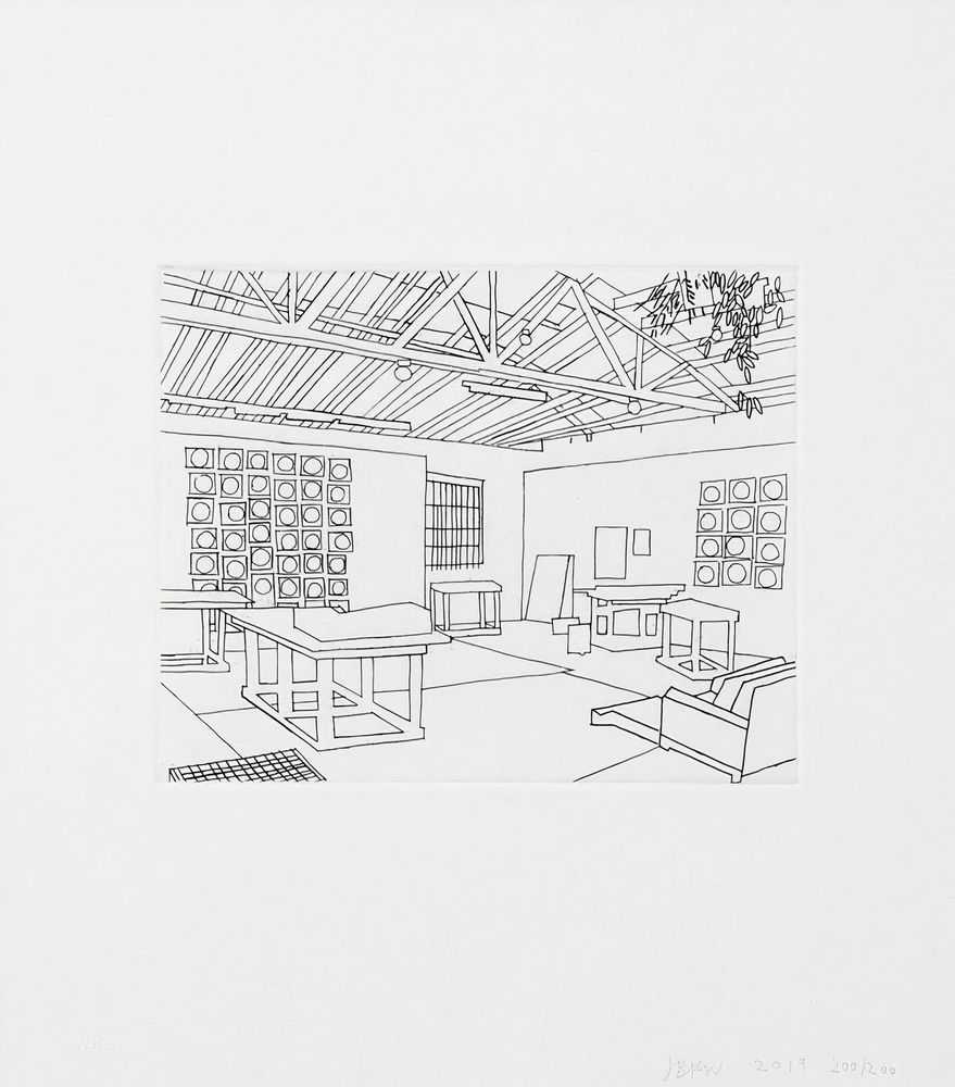 Jonas Wood, ‘Bball Studio’, 17-04-2019, Print, Etching on white Rives BFK paper, Phaidon, Numbered