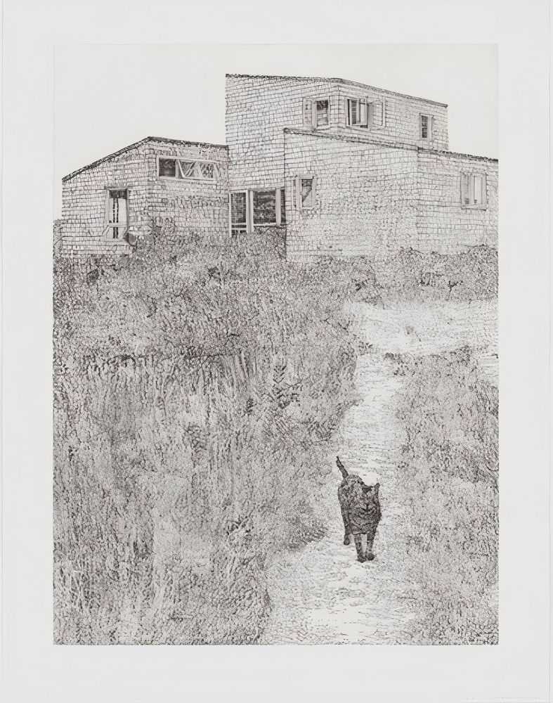 Jonas Wood, ‘C.M.Z. House on M.V. with Ptolemy’, 14-06-2022, Print, Soft ground etching and aquatint on paper, Pace Prints, Numbered