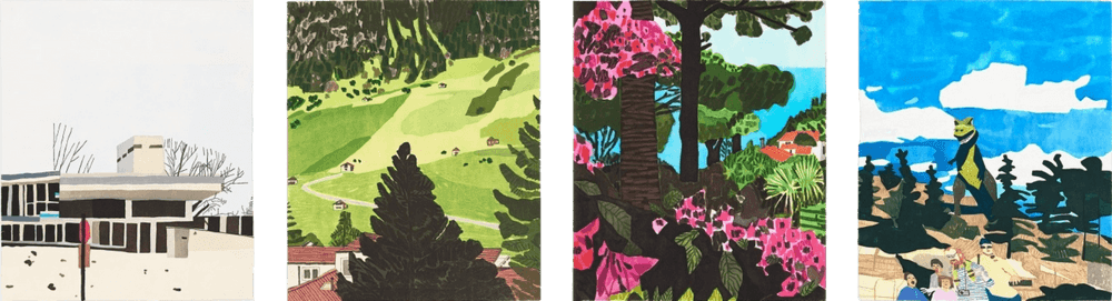 Jonas Wood, ‘Four Landscapes (Set of Four)’, 2020, Print, A set of four Ukiyo-e Japanese style woodcuts, Pace Editions, Numbered