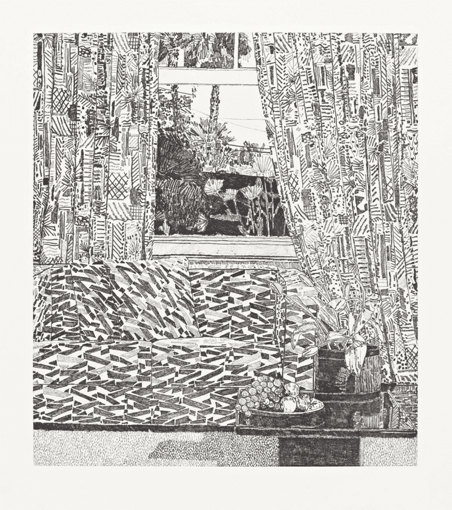 Jonas Wood, ‘Pattern Couch Interior With Mar Vista View’, 02-12-2020, Print, Softground etching, Pace Gallery, Numbered