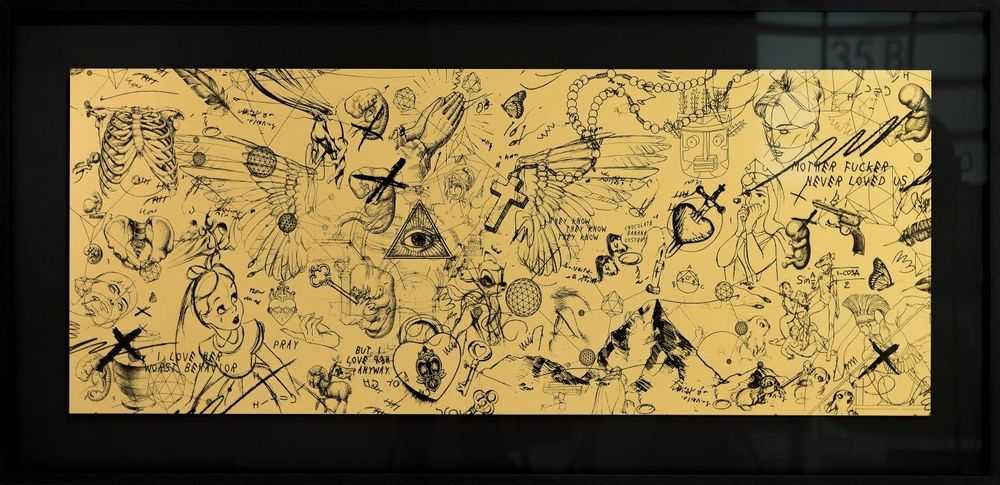 Joseph Klibansky, ‘Guided by Angels (Gold)’, 2017, Print, Acrylic paint archival cotton paper museum glass screen print ink wooden frame, Self Released, Numbered, Framed