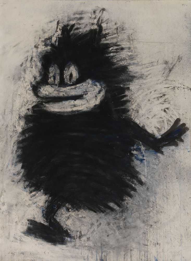 Joyce Pensato, ‘Psycho Killer Felix’, 2005, Print, Lithograph with charcoal, pastel, fixative and distressing handwork, null, Numbered, Handfinished