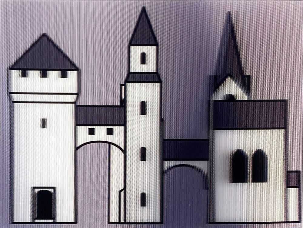Julian Opie, ‘Medieval Village #1’, 2019, Print, A series of four lenticular acrylic panels mounted onto white acrylic, null, 