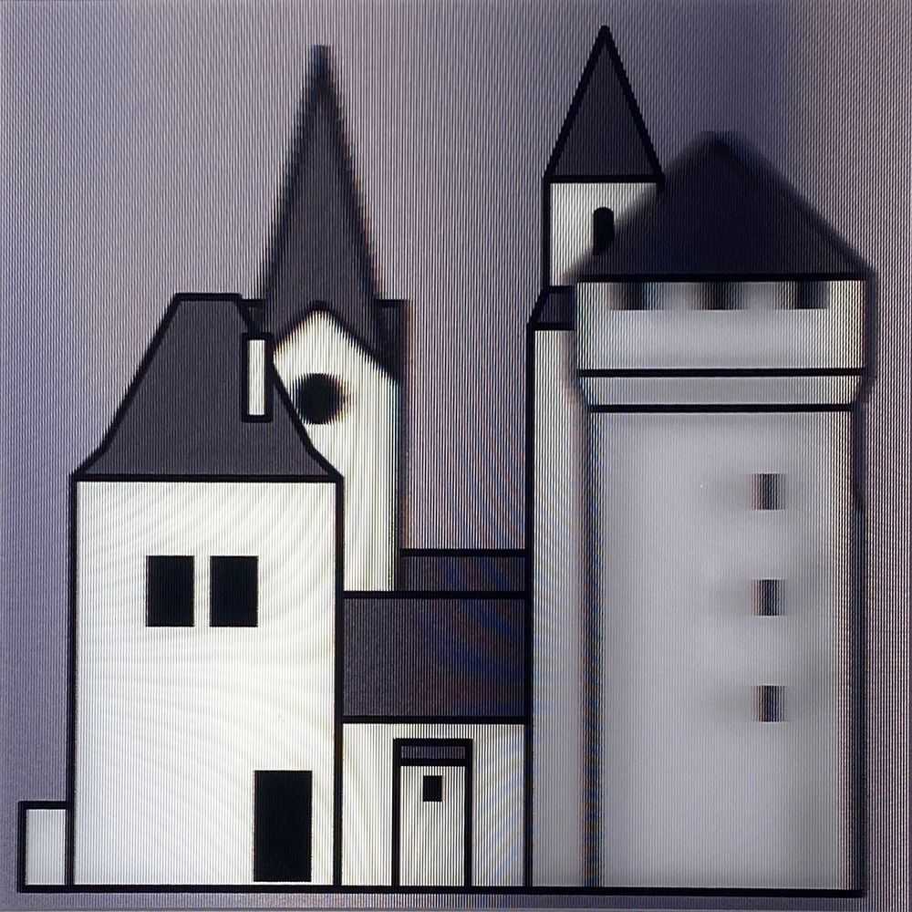 Julian Opie, ‘Medieval Village #2’, 2019, Print, A series of four lenticular acrylic panels mounted onto white acrylic, null, 