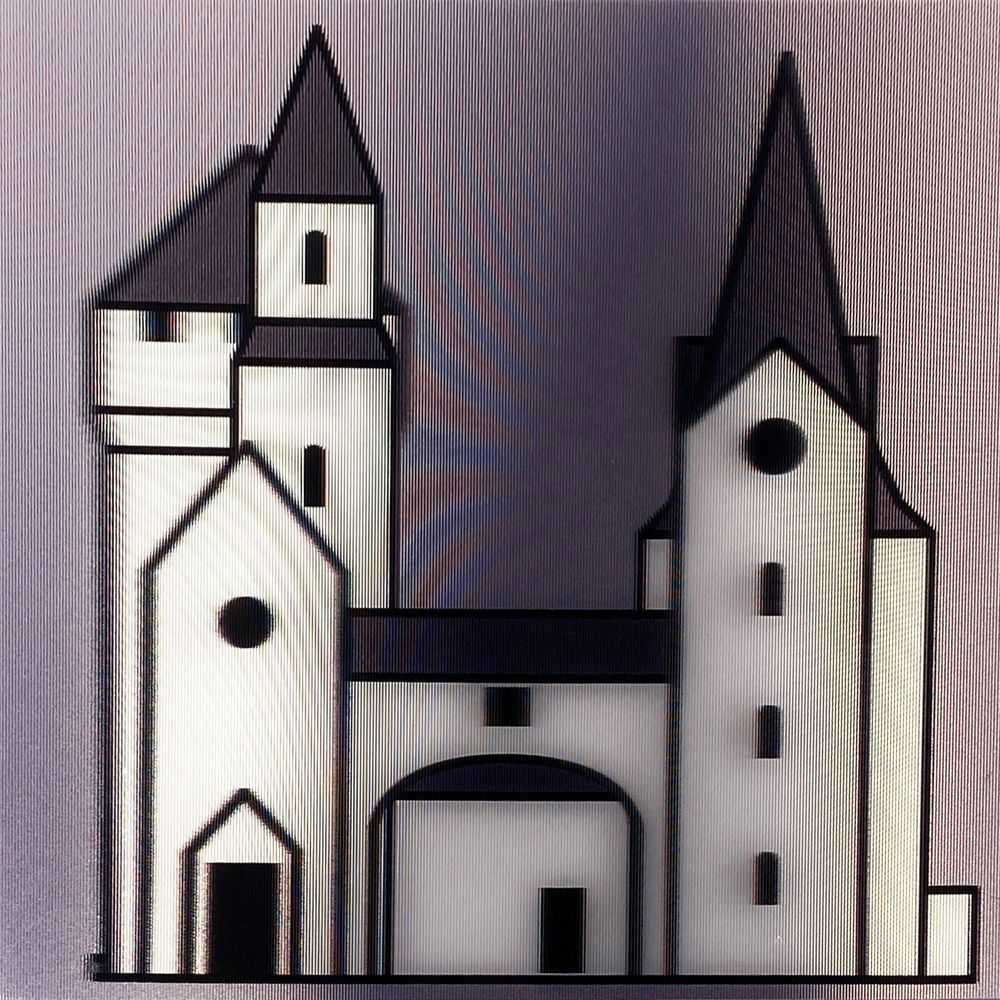 Julian Opie, ‘Medieval Village #4’, 2019, Print, A series of four lenticular acrylic panels mounted onto white acrylic, null, 
