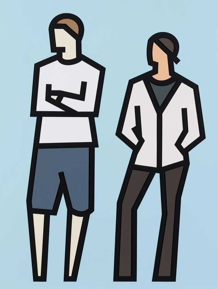 Julian Opie, ‘Standing Couples - Tom and Imogen’, 2024, Print, Hand-colored relief with collage on museum board mounted to foamboard in artist's frame, null, 