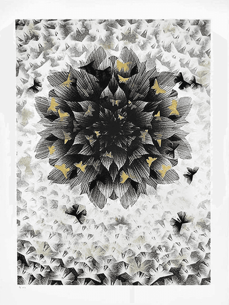 Kai & Sunny, ‘Just An Illusion 2 (Silver)’, 05-12-2013, Print, 3 colour screenprint, black, silver stardust and gold/silver on 100% cotton somerset, Stolen Space, Numbered