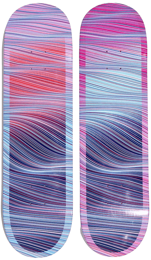 Kai & Sunny, ‘Kai and Sunny x Element Skateboard - Set’, 14-05-2022, Collectible, 6 colour silkscreen on feather light white dipped veneer, Self-released, Numbered