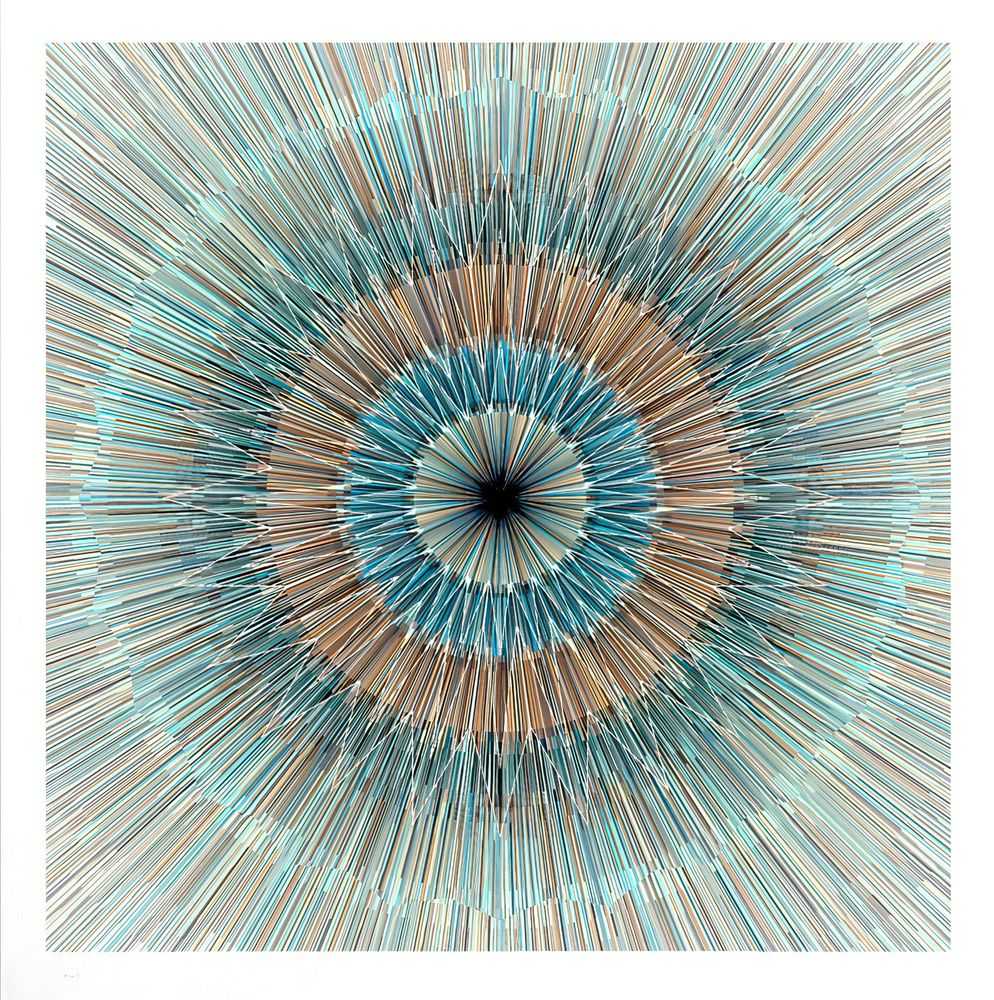 Kai & Sunny, ‘Split Circle’, 10-12-2015, Print, Hand pulled 6 colour screenprint black, blue, gold, aqua, coral and spot glaze on 100% cotton somerset satin 310gsm tub size, Self-released, Numbered