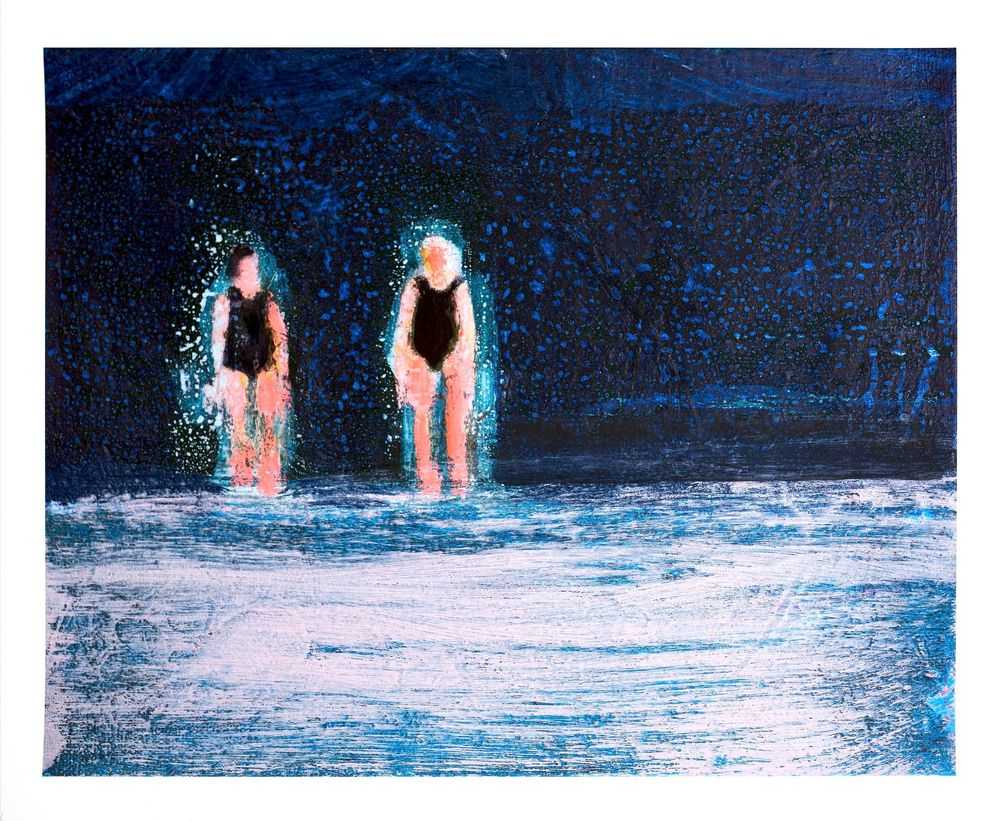 Katherine Bradford, ‘Couple on the Edge of the Sea’, 2022, Print, Archival pigment print with Acrylic hand embellishments made by the artist, Skowhegan, Numbered, Handfinished
