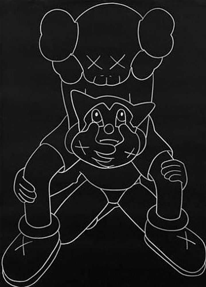 Kaws, ‘Companion vs Astroboy’, 2002, Print, Screenprint on black wove paper, Elms Lesters, Dated