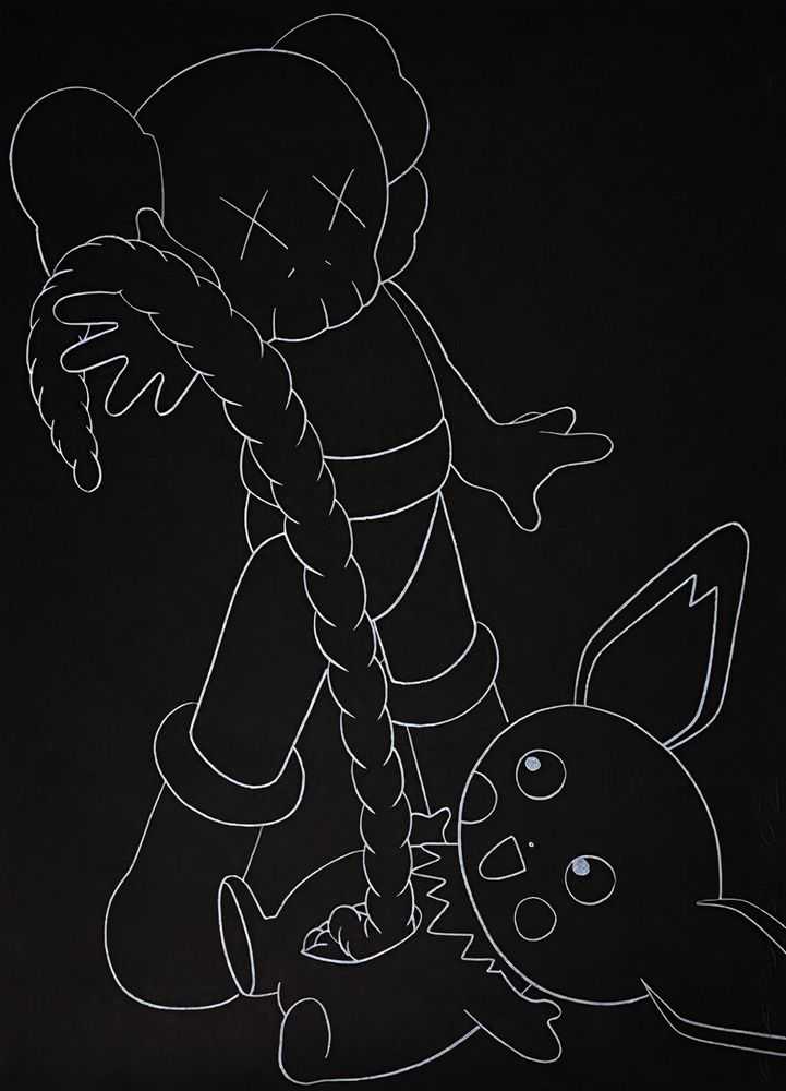 Kaws, ‘Companion vs Pikachu’, 2002, Print, Screenprint on black wove paper, Elms Lesters, Dated