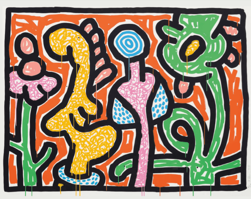 Keith Haring, ‘Flowers IV’, 1990, Print, Silkscreen ink on Coventry Paper, Tony Shafrazi Gallery, Numbered, Dated