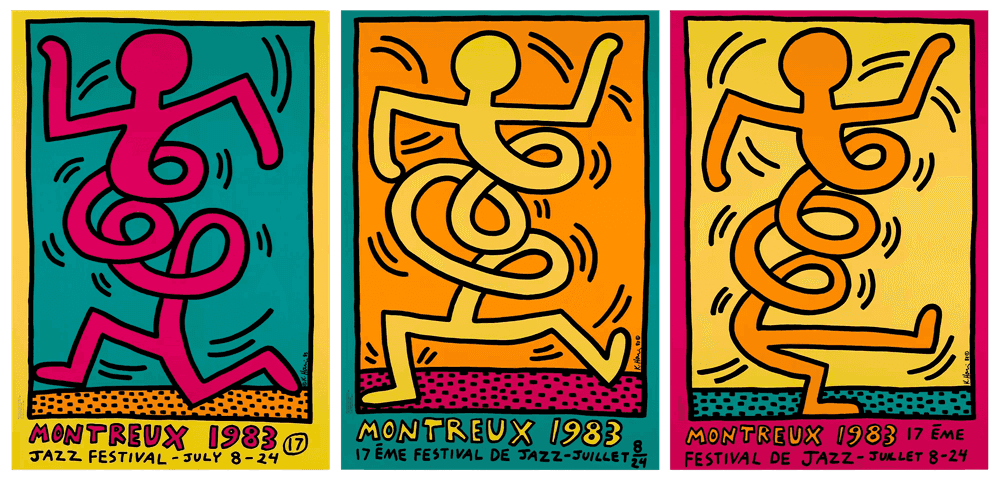 Keith Haring, ‘Montreux Posters (Set of 3)’, 1983, Print, 5-colour silkscreen print in neon colours on half-matte 250gr coated paper, null, Numbered