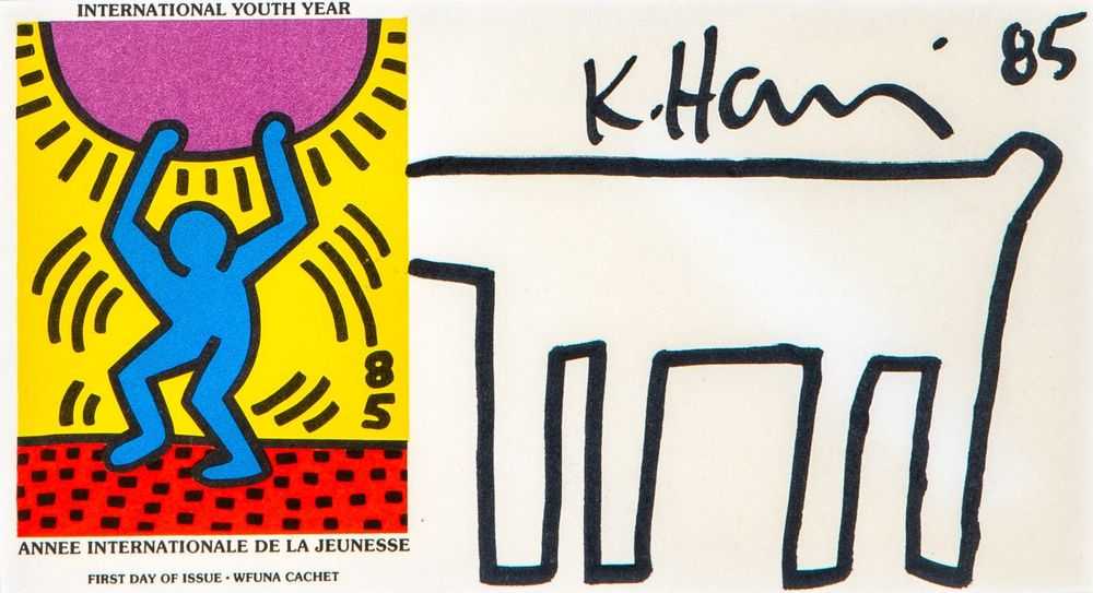 Keith Haring, ‘Untitled (dog)’, 1985, Print, Unique Drawing on paper (mailer) International Youth Day United Nations, Envelope / Mailer, null, 