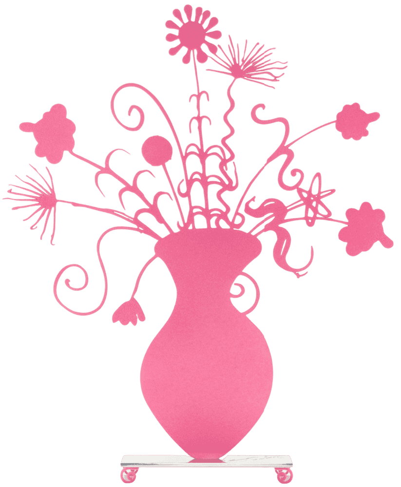 Kenny Scharf, ‘Flores (Sculpture) (Pink)’, 08-09-2021, Sculpture, Shaped 3/8-inch aluminum, flocked on each side, and mounted on a 1/4-inch polished stainless steel base with flocked feet, Lococo Fine Art, Numbered