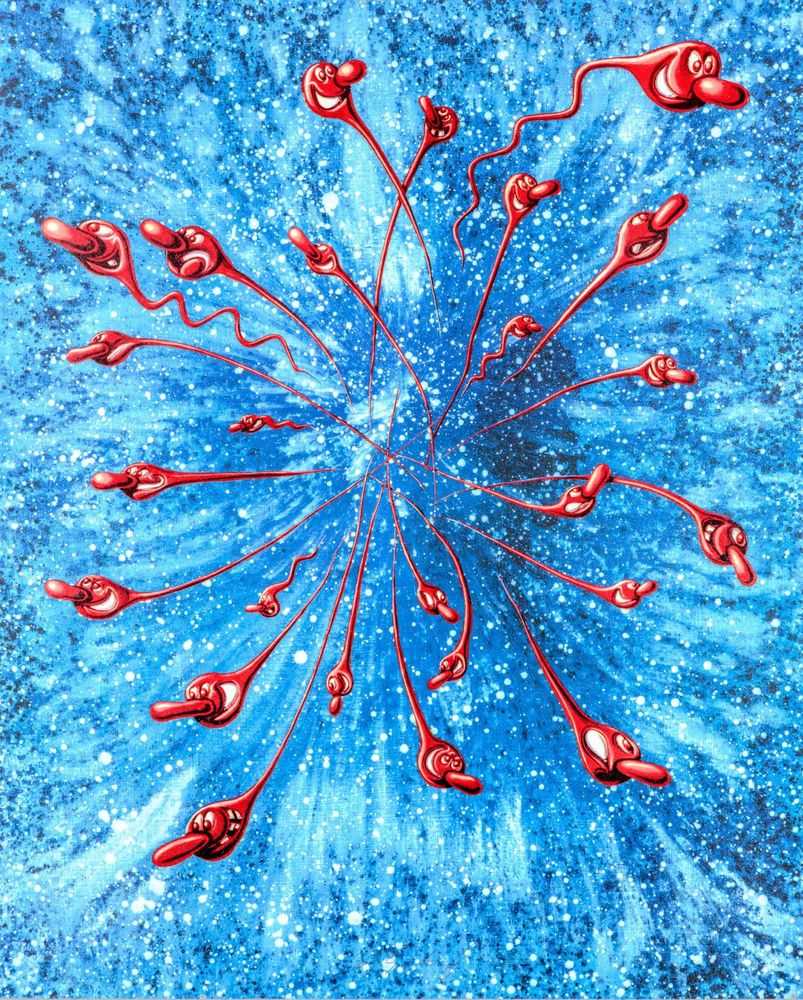 Kenny Scharf, ‘In The Beginning (Red, Gloss & Glitters)’, 12-12-2019, Print, Lithograph 6 colours and gloss printed with Marinoni lithographic press, hand cut, glitters "Angel Dust" added by hand, JRP Editions, Numbered, Dated