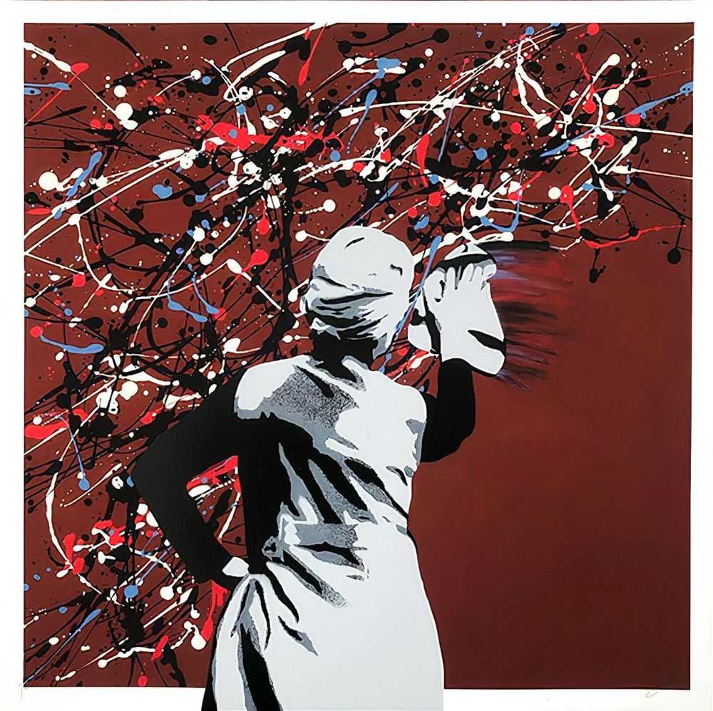Kunstrasen, ‘Drip Remover (Burgundy)’, 27-03-2019, Print, Pigment Print with 3 colour screen printed Figure & Varnish on 300 somerset paper, Graffiti Prints, Numbered